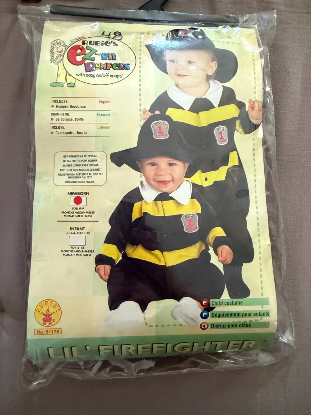 Rubie's Vintage Firefighter Costume 90’s Newborn Halloween